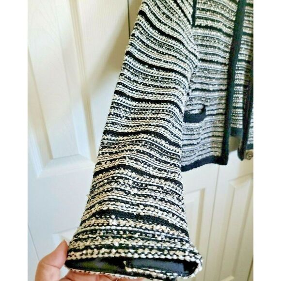 Chico's‎ Black Label Cardigan Cable Knit Size 2 (12/14 L) Blk/Wht/Gold Striped - Picture 7 of 8